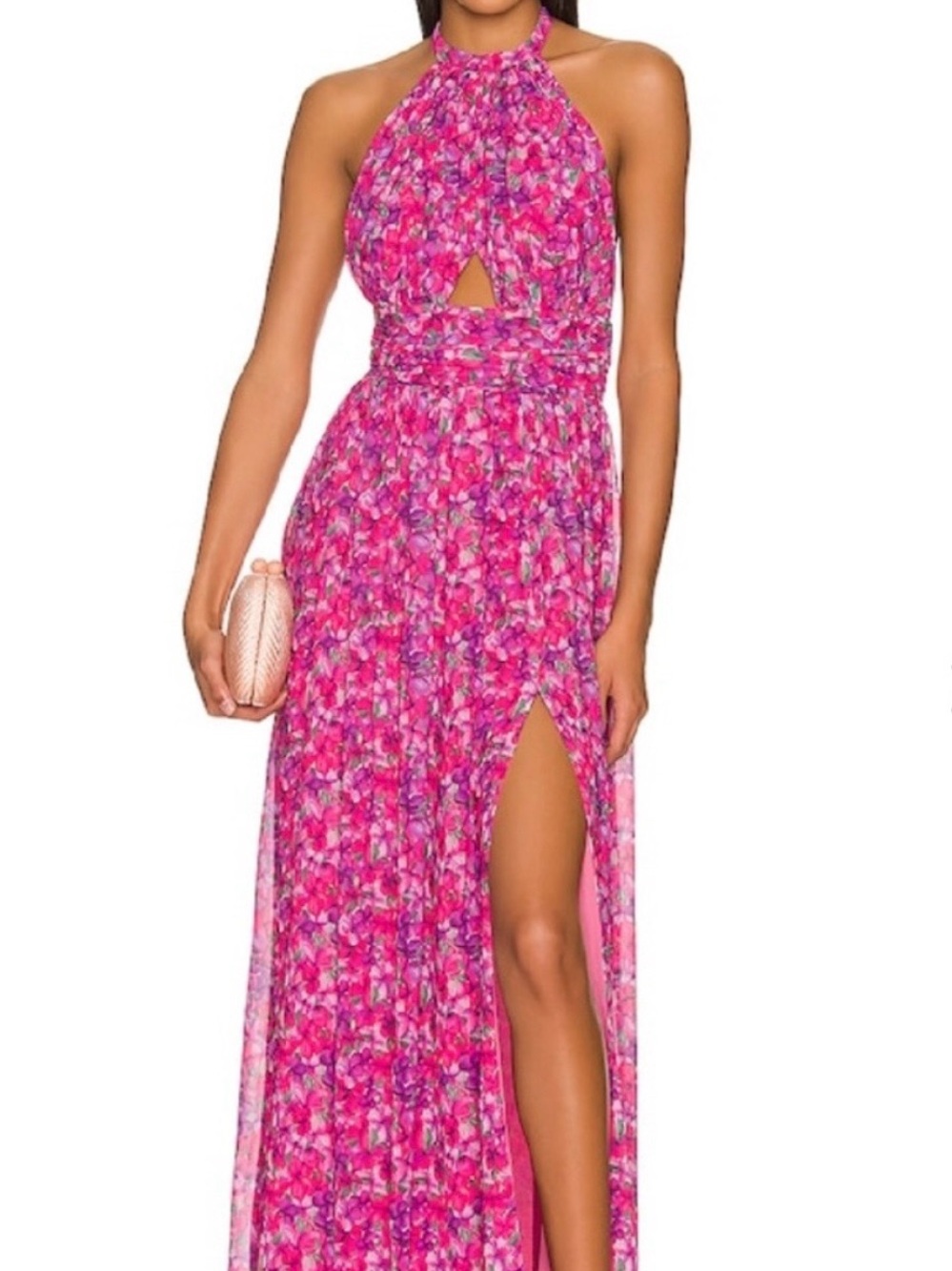 Lovers + Friends Pink Floral Halter Maxi Dress with Thigh Slit